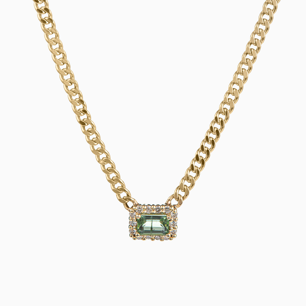 Cuban Link Necklace with Tourmaline and Diamonds