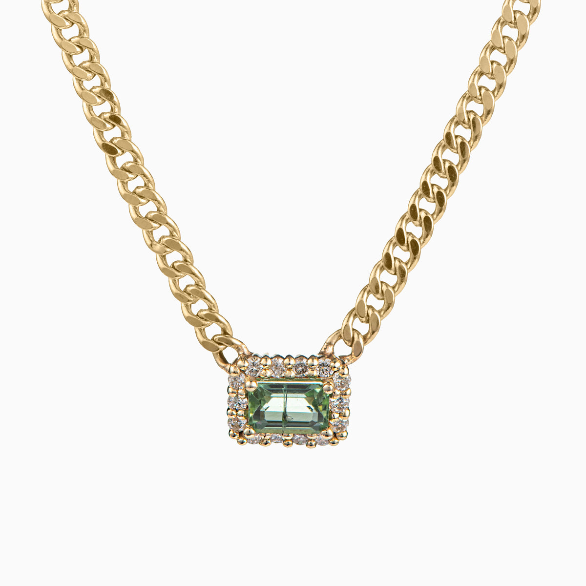 Cuban Link Necklace with Tourmaline and Diamonds