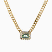 Cuban Link Necklace with Tourmaline and Diamonds