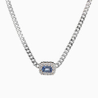 Cuban Link Necklace with Sapphire and Diamonds