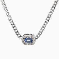 Cuban Link Necklace with Sapphire and Diamonds