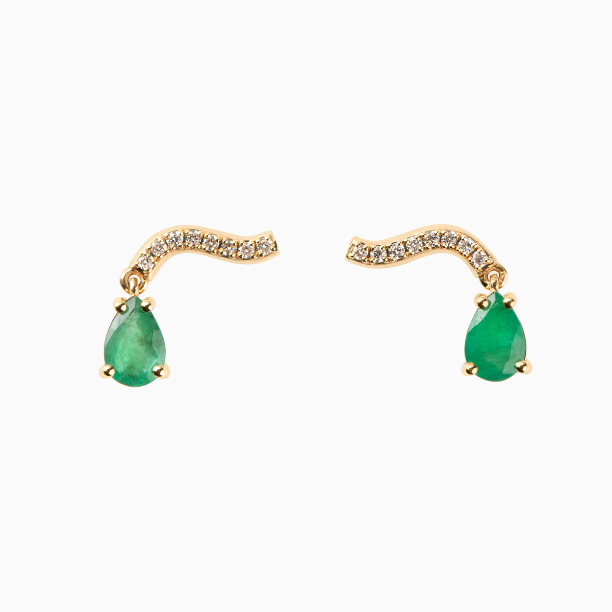 Wave Diamond Earrings with Emerald Drop