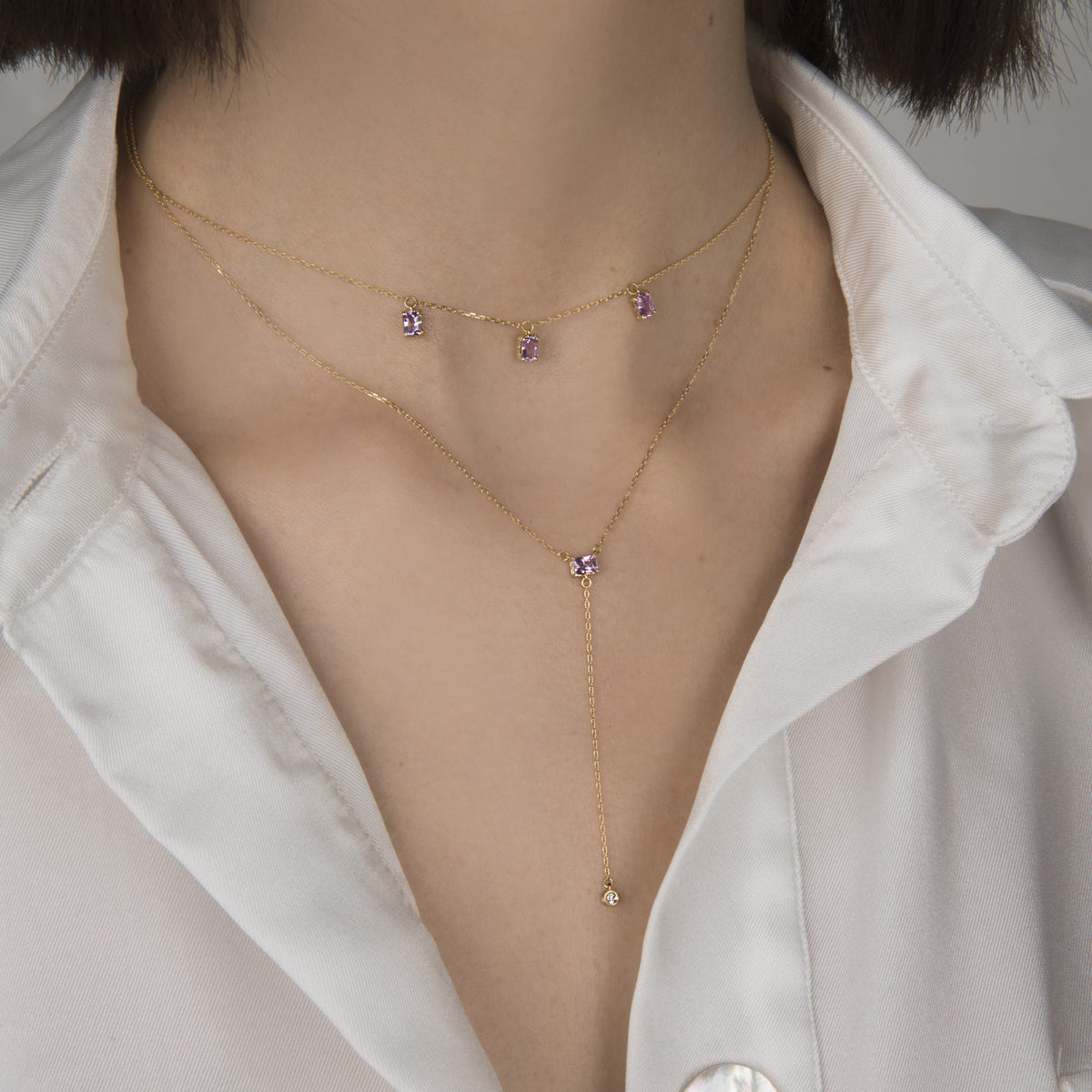 SAPPHIRE LARIAT WITH DIAMOND - Politia Jewelry