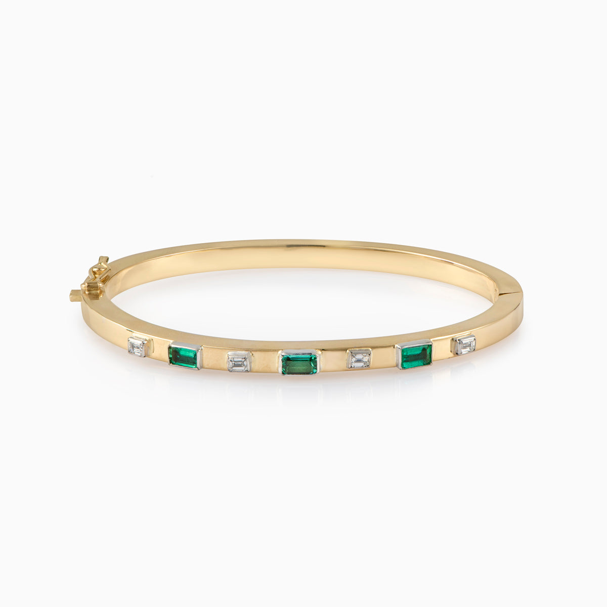 Gold Bangle with Emeralds & Diamonds