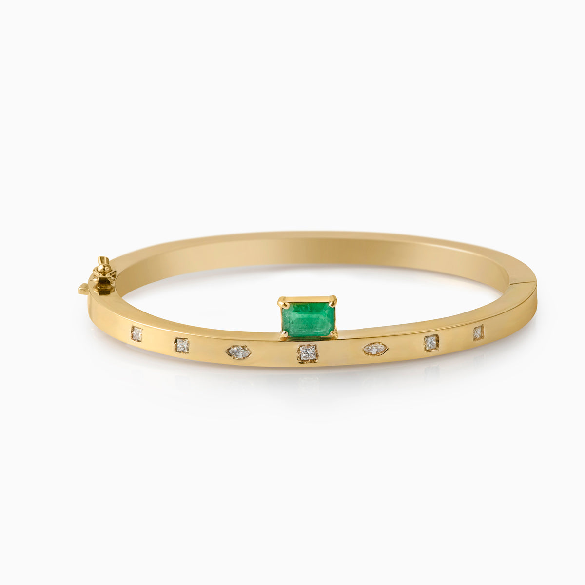 Bangle with Multi-Shaped Diamonds & Emerald Accent