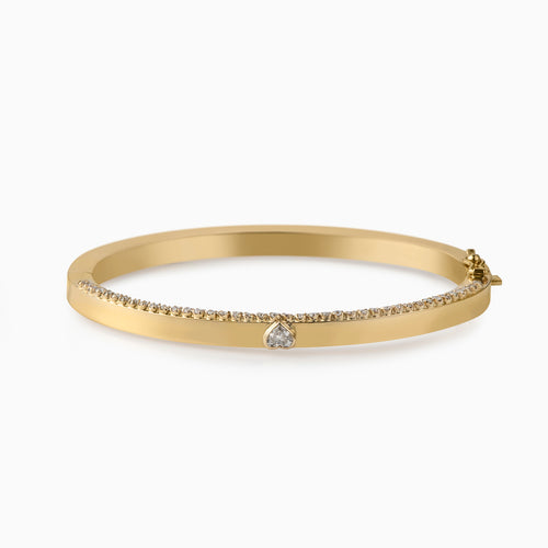 Gold Heart Diamond Bangle - Politia Jewelry