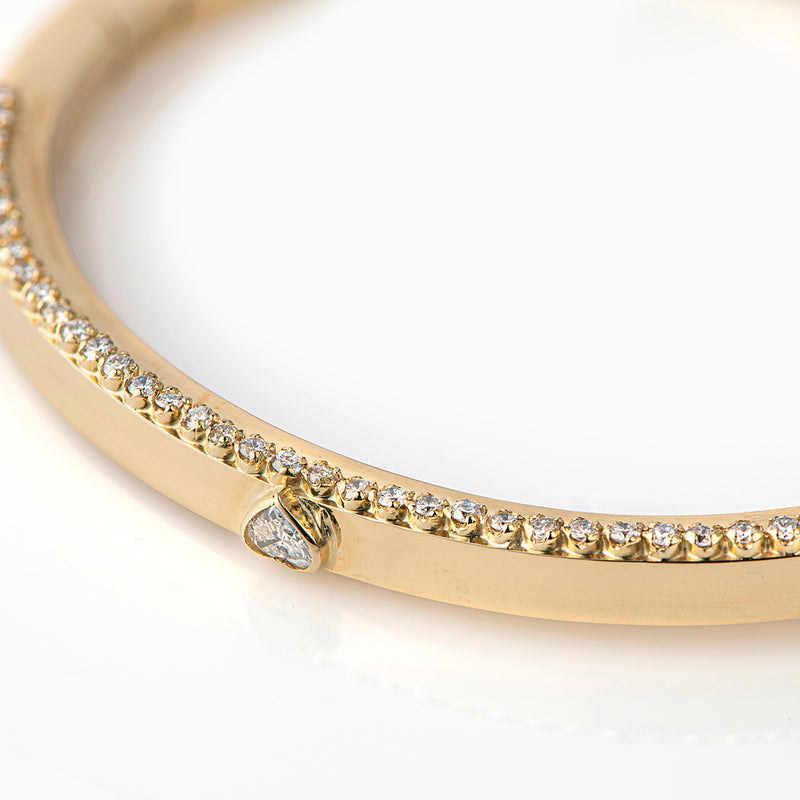 Gold Heart Diamond Bangle