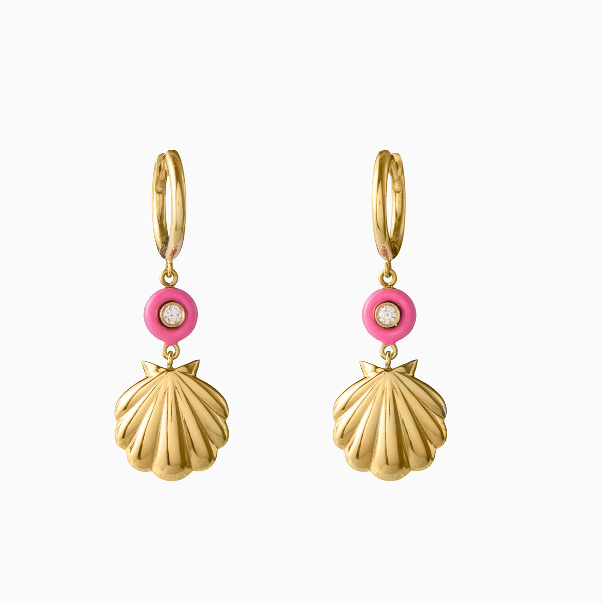 Shell and Diamond Hoops Earrings