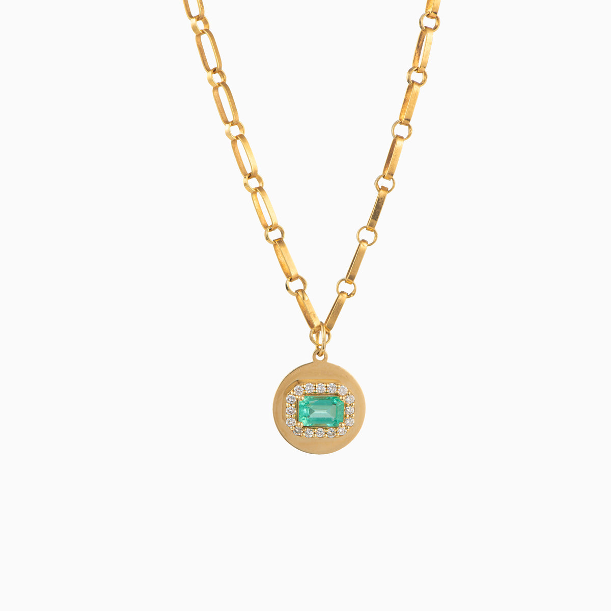 Coin Gemstone Necklace with Emerald & Diamonds