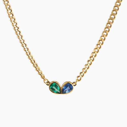 You & Me Necklace with Emerald & Sapphire - Politia Jewelry