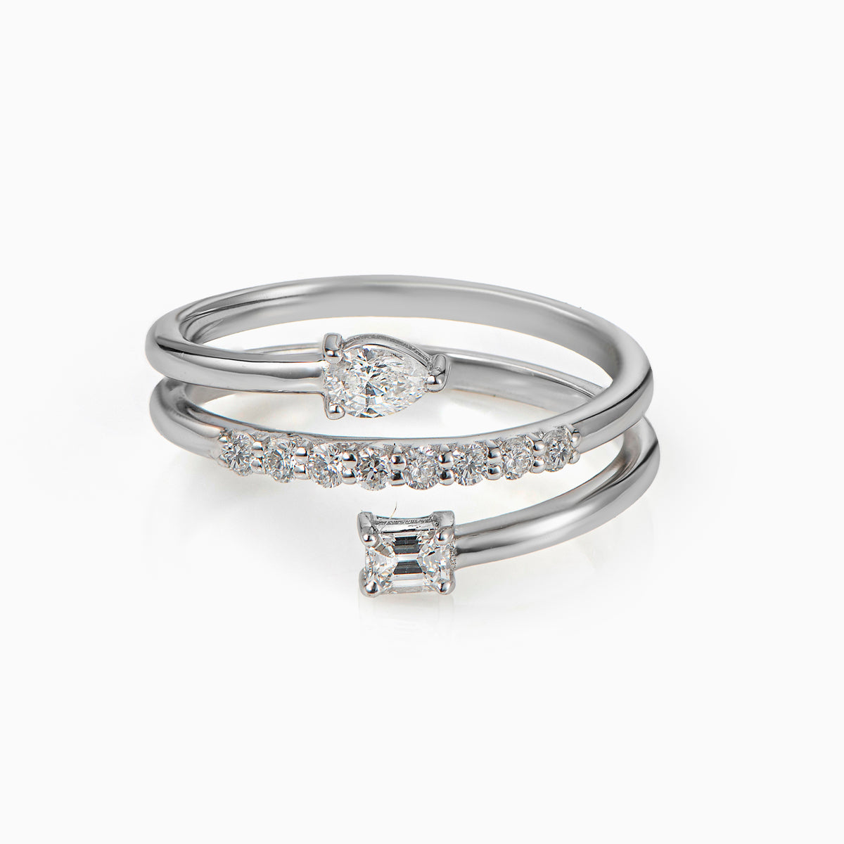 Wrap Ring with Emerald Cut & Pear-Shaped Diamonds - Politia Jewelry