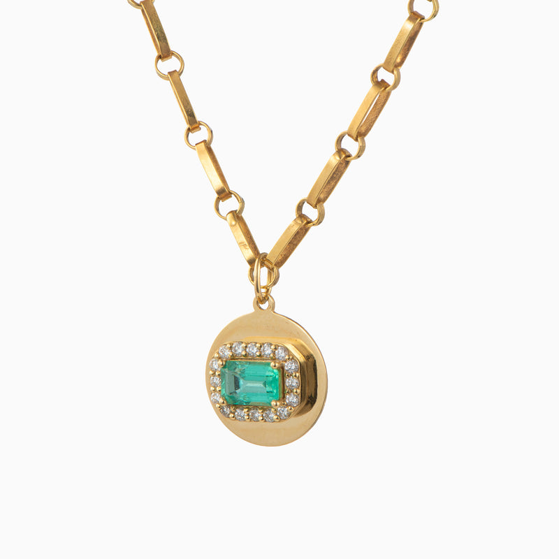 Coin Gemstone Necklace with Emerald & Diamonds