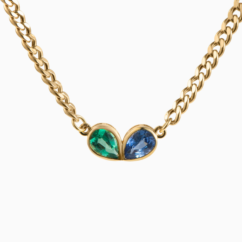 You & Me Necklace with Emerald & Sapphire