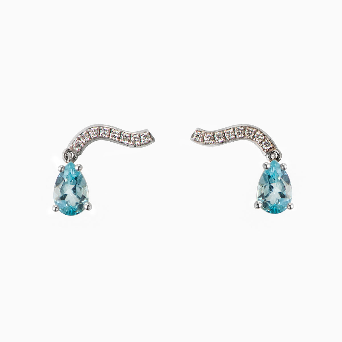 Wave Diamond Earrings with Aquamarine Drop