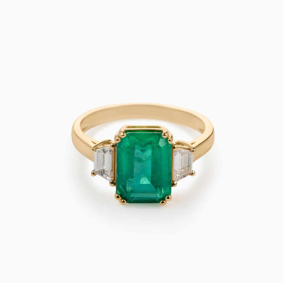 Emerald and Diamond Three Stone Ring