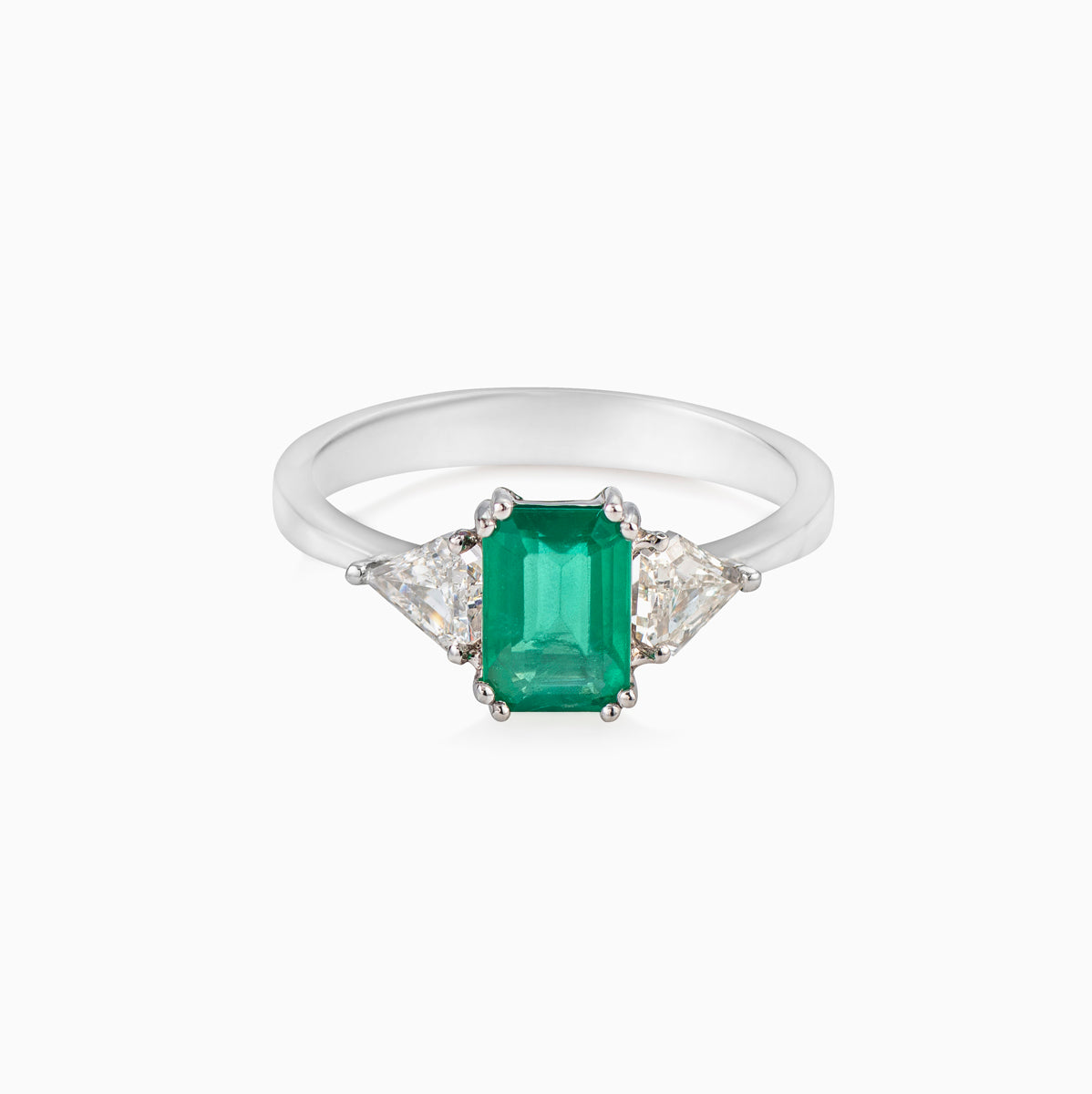 Emerald Cut Emerald & Diamond Trilion Ring