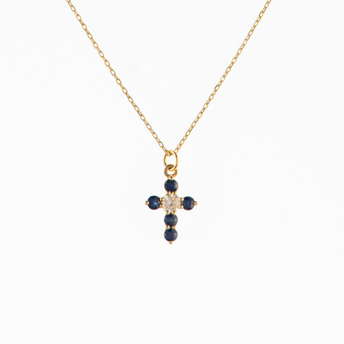 Small Sapphire and Diamond Cross - Politia Jewelry