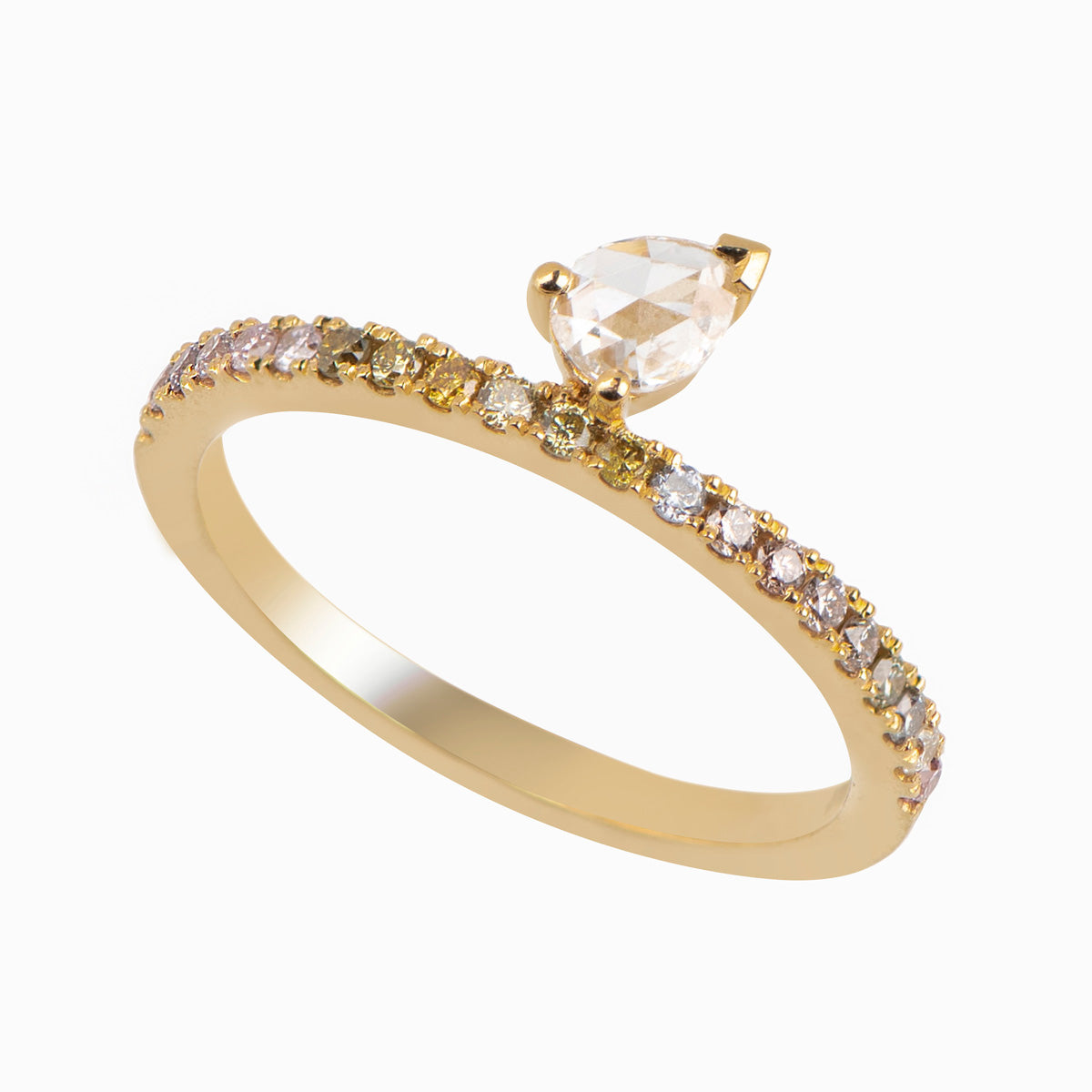 Pave Ring|Rose cut Pear Diamond and Fancy Colored Diamonds