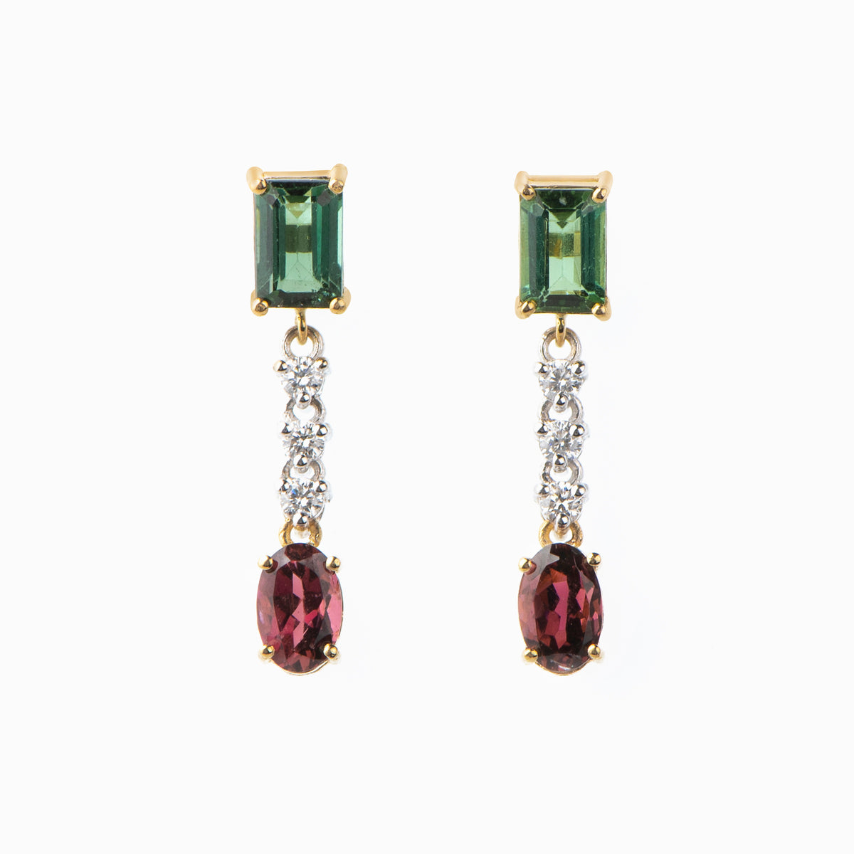 Diamonds and Tourmaline Drop Earrings