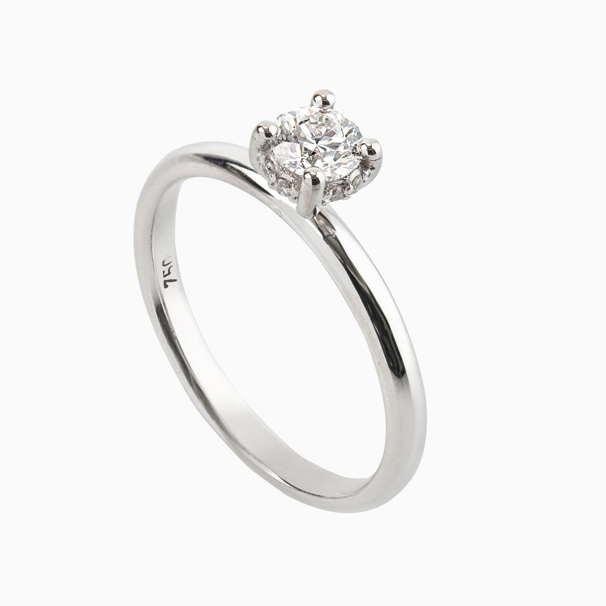Round Engagement Ring with Delicate Band and Hidden Detail