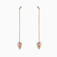 Long Pearl and Champagne Diamond Earrings
